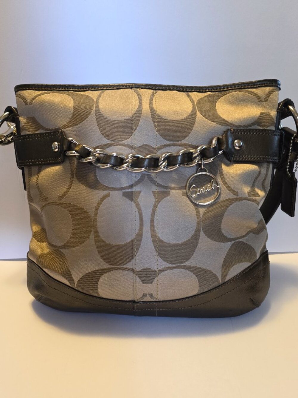 Coach Signature Optic Chain Crossbody F19730 Metallic Leather 2 Straps